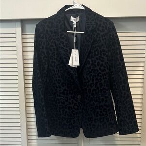 Derek Lam Navy Blue & Black Leopard Print Blazer